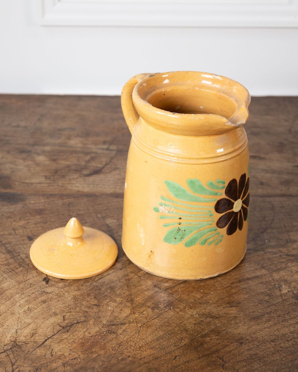 19th century French Glazed terracotta with hand-painted floral decoration and fitted lids. - JAA