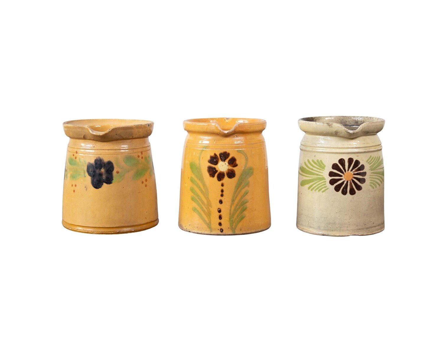 French 19th Century Terracotta Pottery Pitchers with Floral Décor