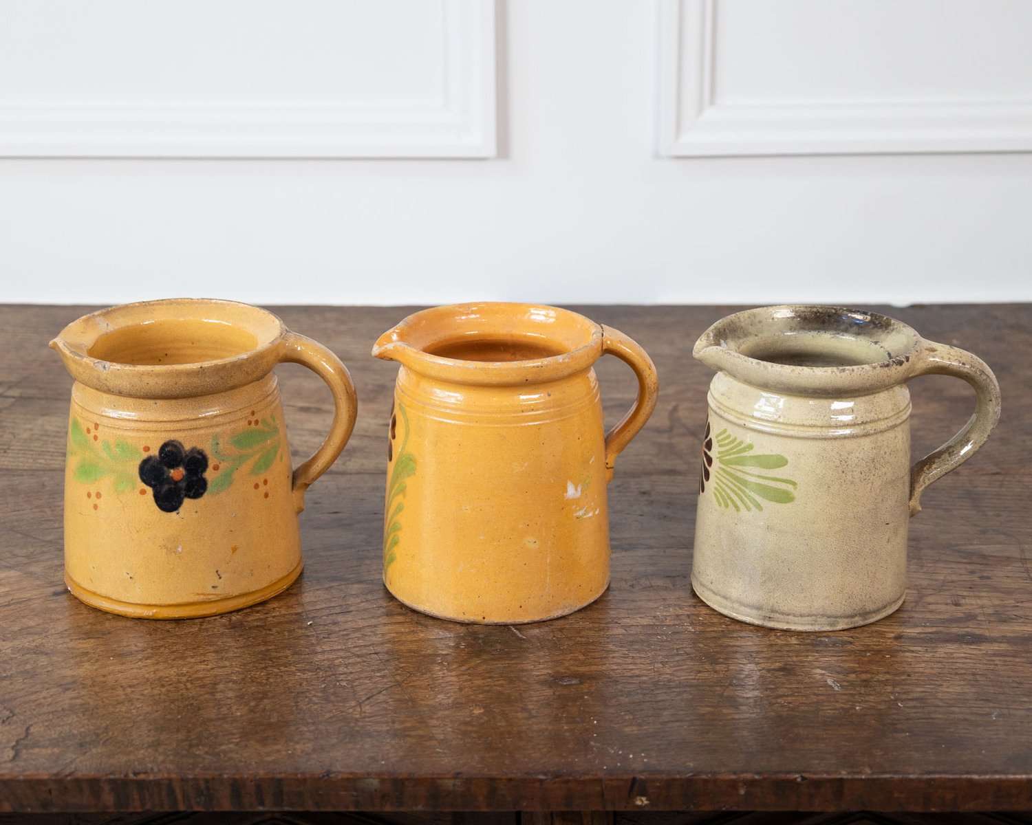 French 19th Century Terracotta Pottery Pitchers with Floral Décor - JAA