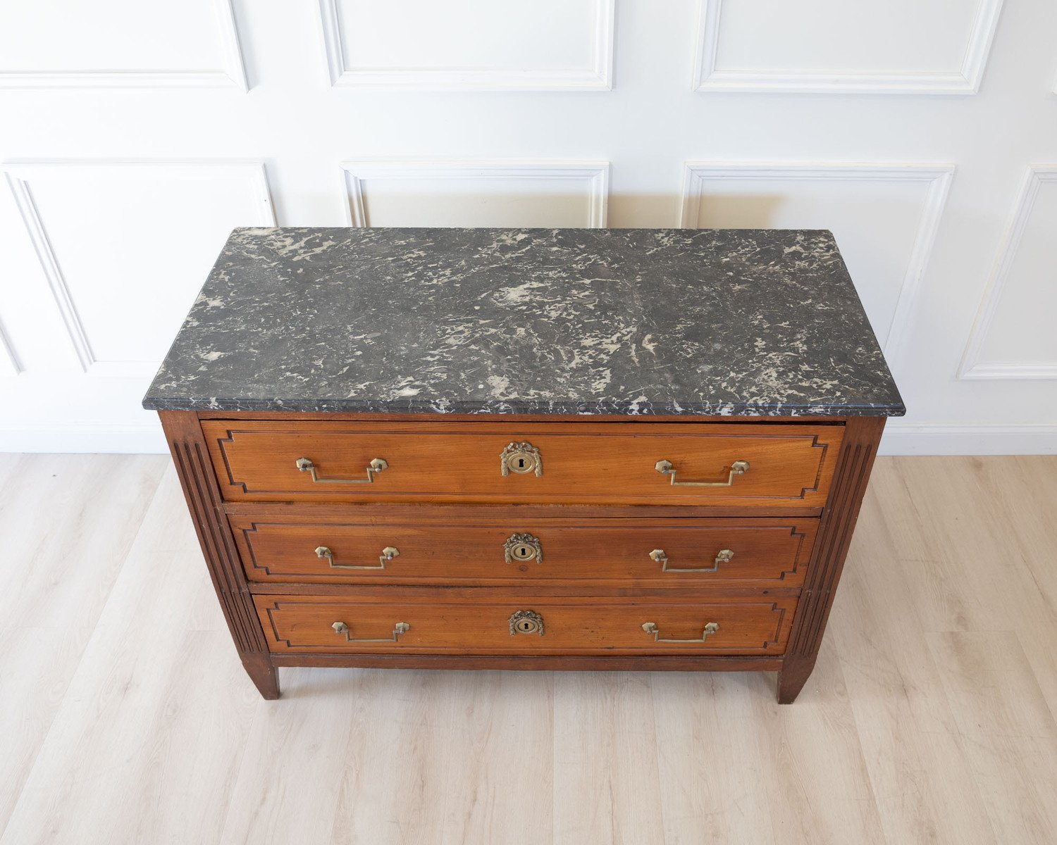 19th Century Louis XVI Style Chest of Drawers with Marble Top - JAA