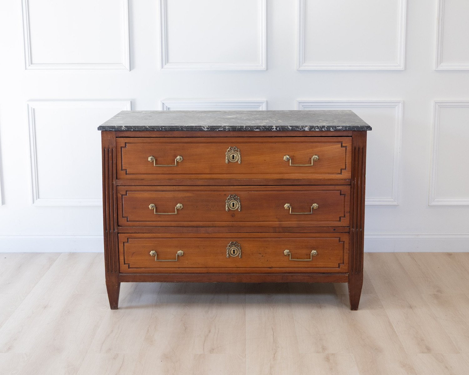 19th Century Louis XVI Style Chest of Drawers with Marble Top - JAA