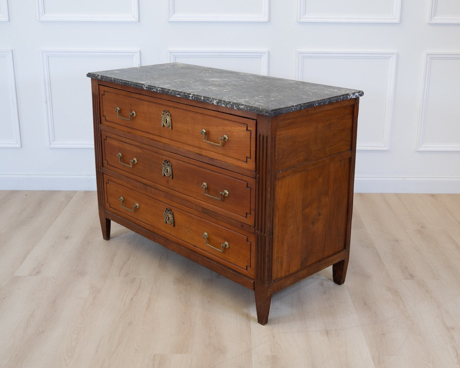 19th Century Louis XVI Style Chest of Drawers with Marble Top - JAA