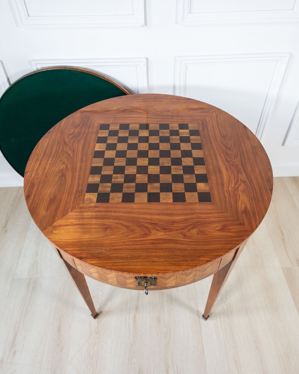 French Marquetry Gueridon Games Table with Reversible Chessboard Top - JAA