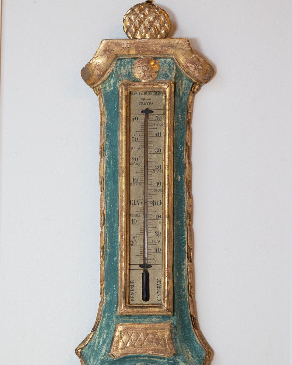 Louis XVI Painted and Gilded Barometer and Thermometer by Viard and Blanchard, 18th Century - JAA