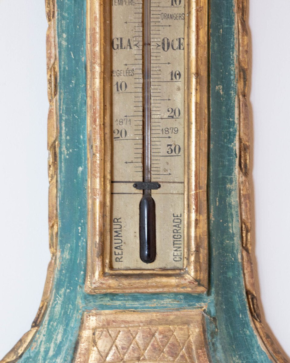 Louis XVI Painted and Gilded Barometer and Thermometer by Viard and Blanchard, 18th Century - JAA