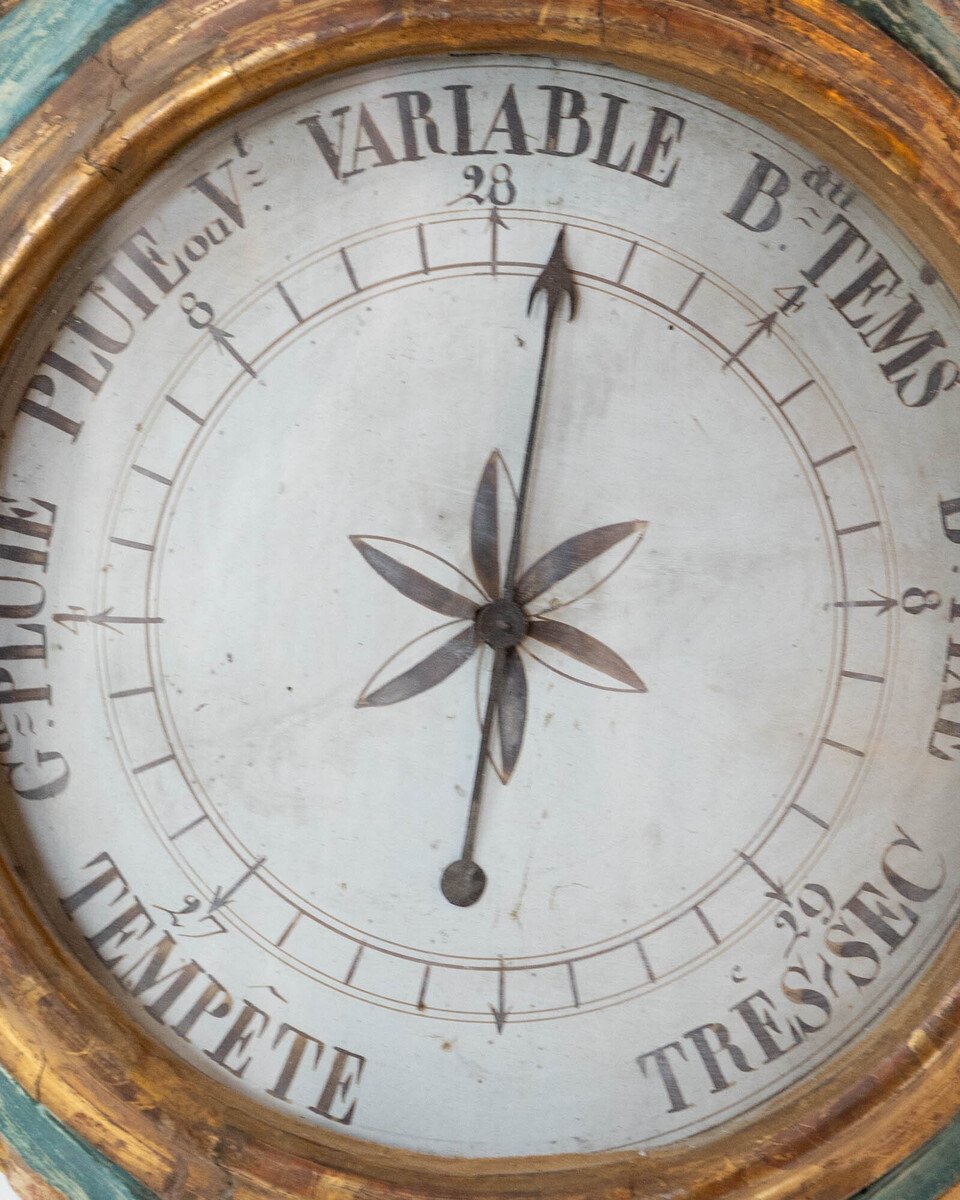 Louis XVI Painted and Gilded Barometer and Thermometer by Viard and Blanchard, 18th Century - JAA