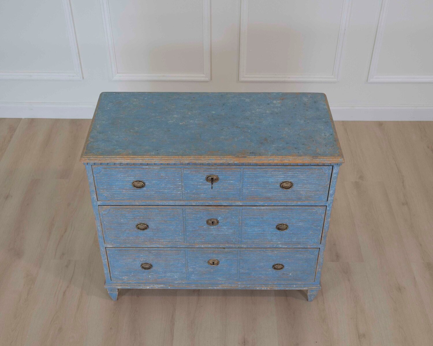19th Century Swedish Blue Painted Chest of Drawers - JAA