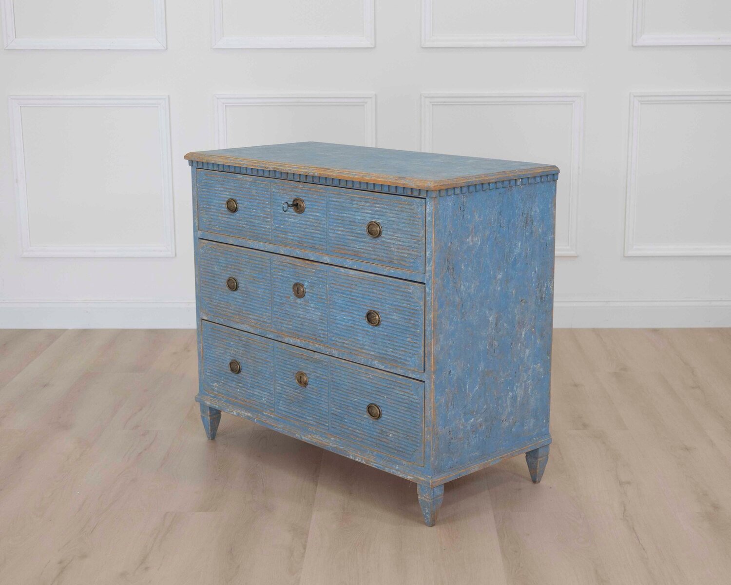 19th Century Swedish Blue Painted Chest of Drawers - JAA