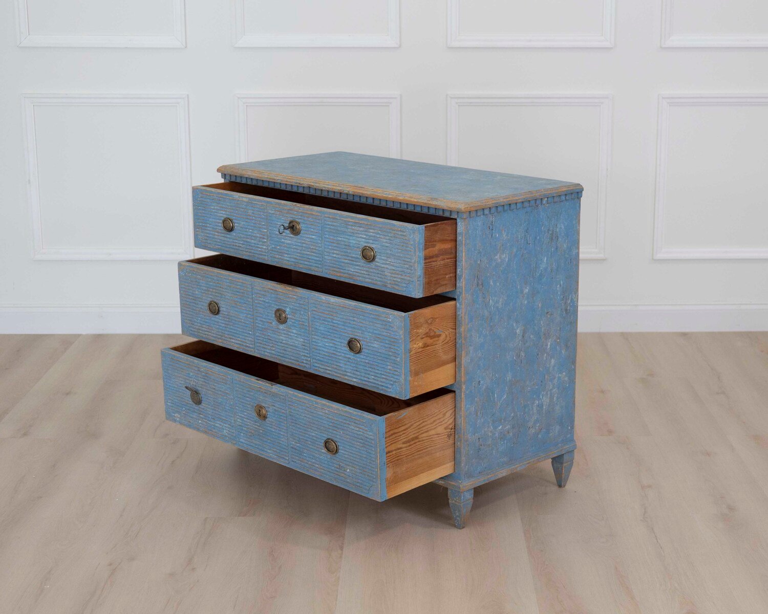 19th Century Swedish Blue Painted Chest of Drawers - JAA