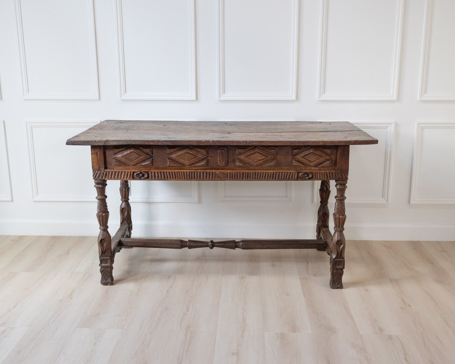 Early 19th century Portuguese carved chestnut two drawer table - JAA