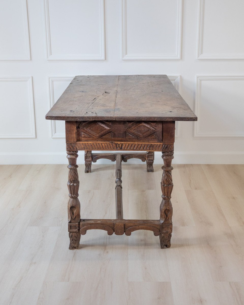 Early 19th century Portuguese carved chestnut two drawer table - JAA