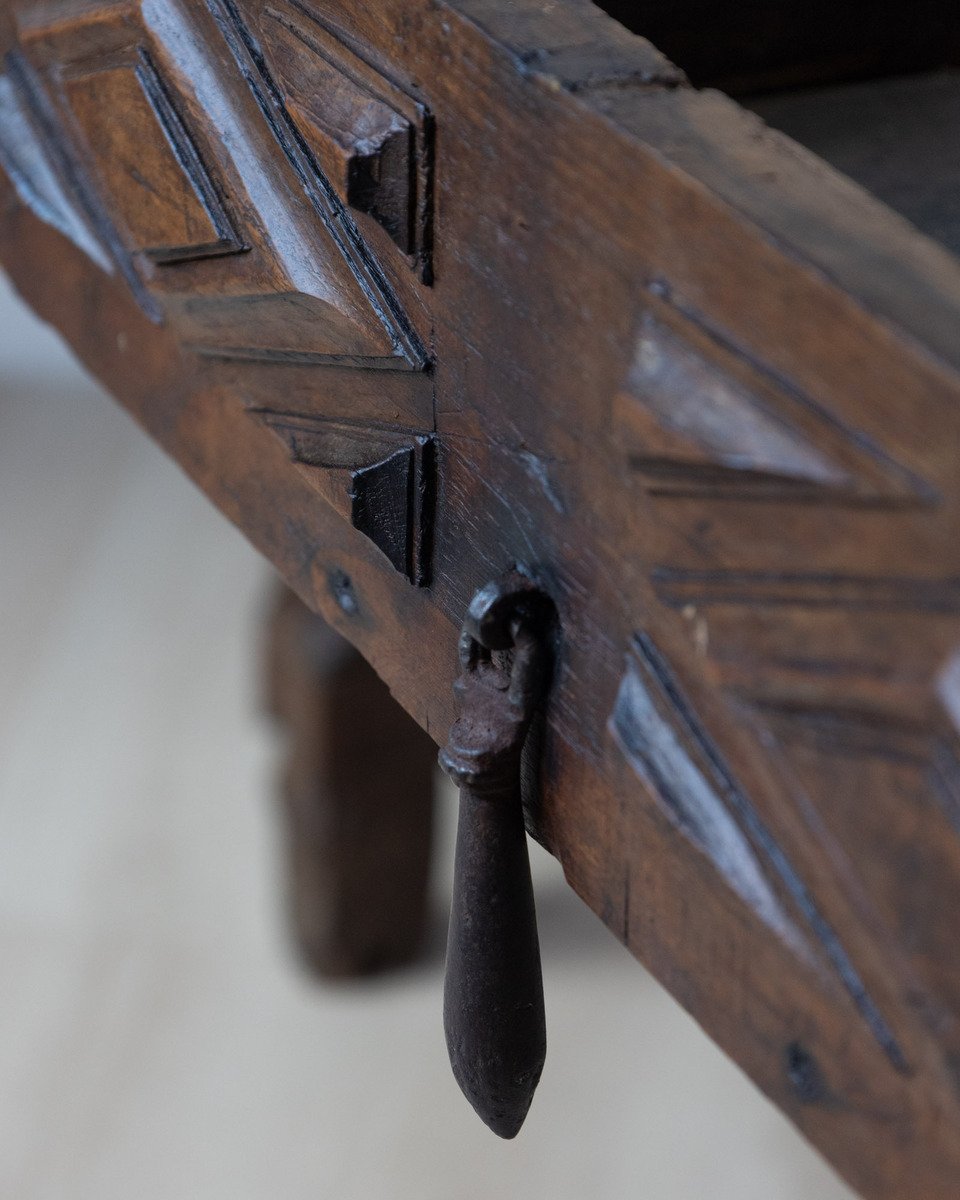 Early 19th century Portuguese carved chestnut two drawer table - JAA