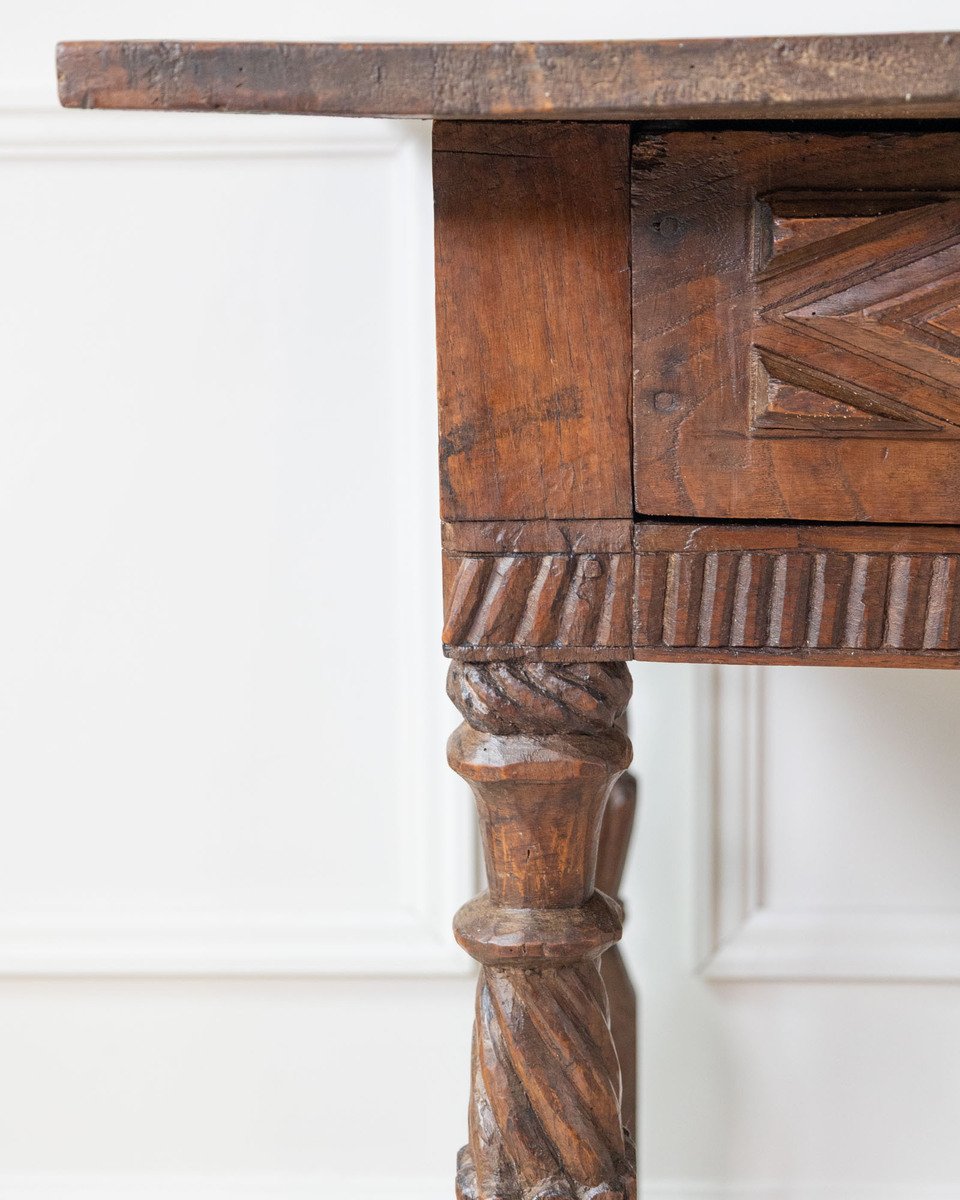 Early 19th century Portuguese carved chestnut two drawer table - JAA