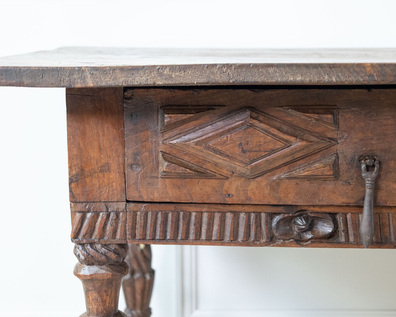Early 19th century Portuguese carved chestnut two drawer table - JAA