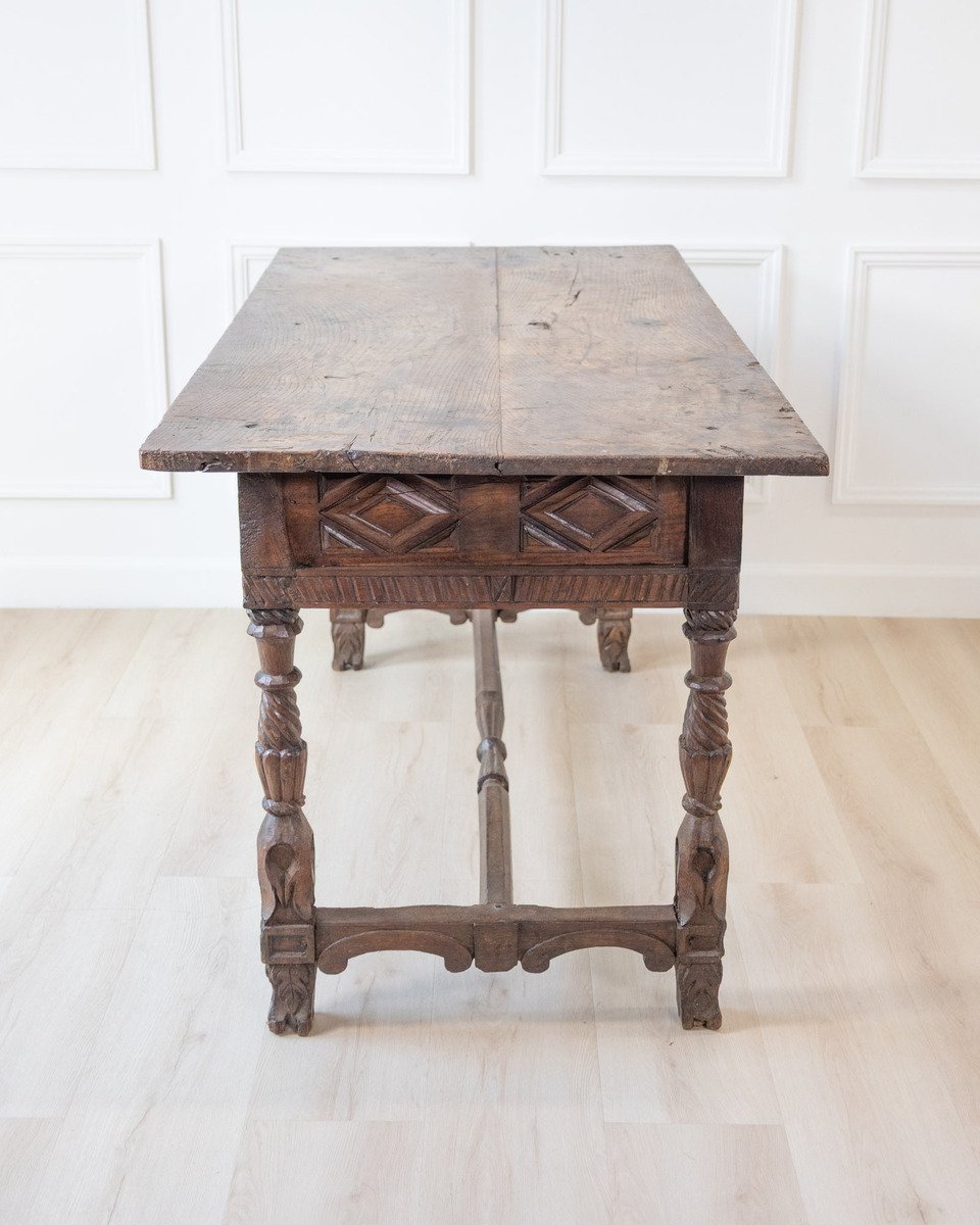 Early 19th century Portuguese carved chestnut two drawer table - JAA