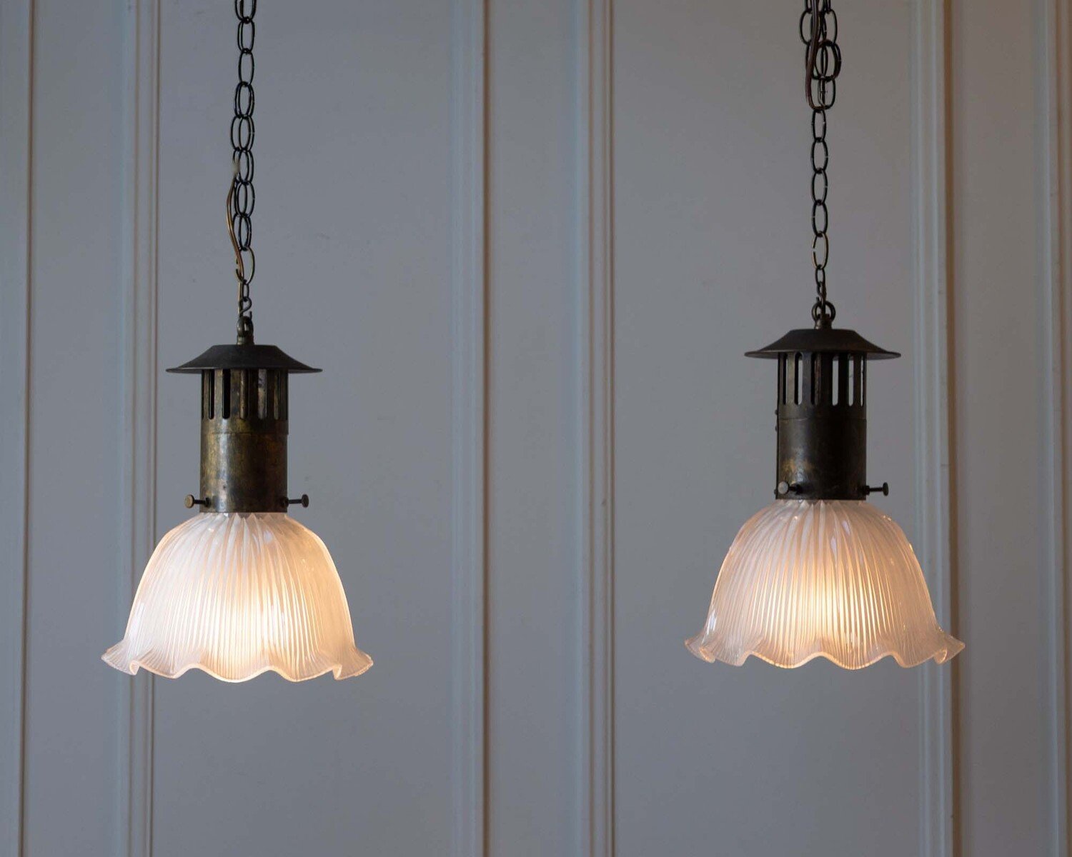 Pair of 20th Century Holophane Pendant Lights - JAA