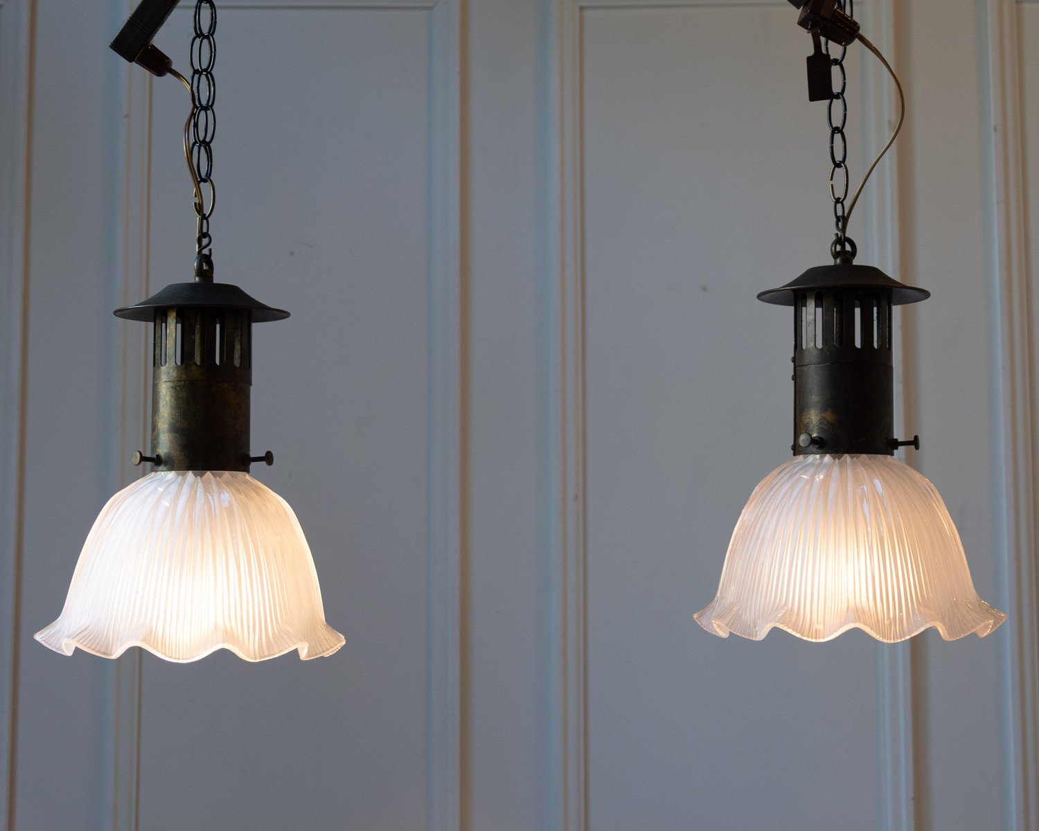 Pair of 20th Century Holophane Pendant Lights - JAA