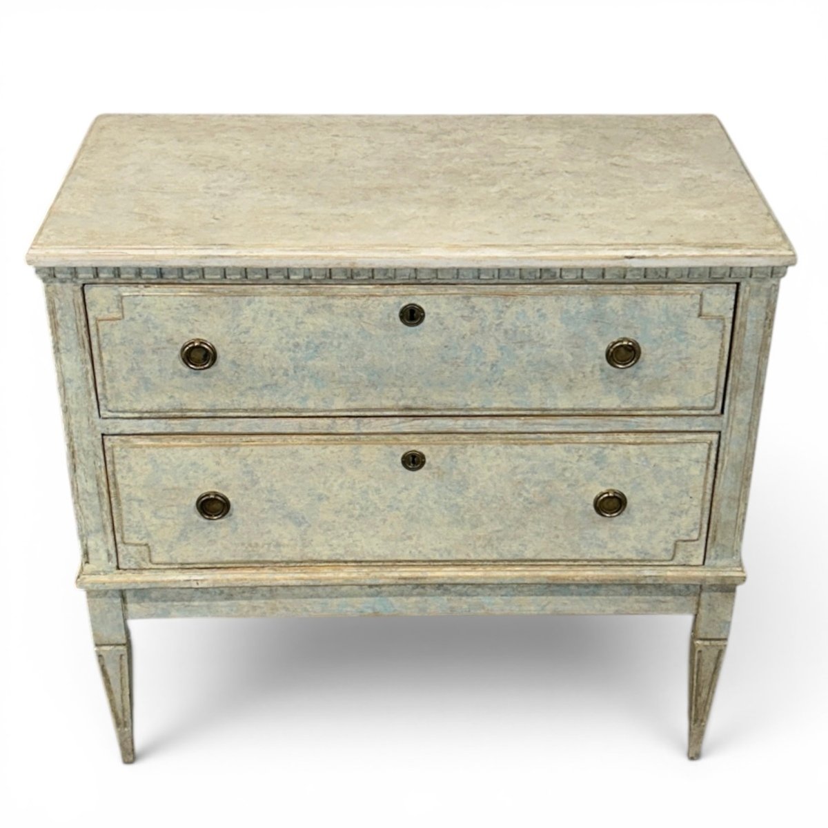 A classic pair of Gustavian-style chests of drawers in light blue - JAA