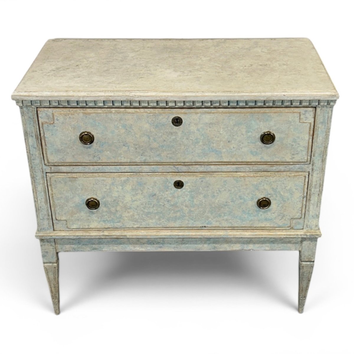 A classic pair of Gustavian-style chests of drawers in light blue - JAA