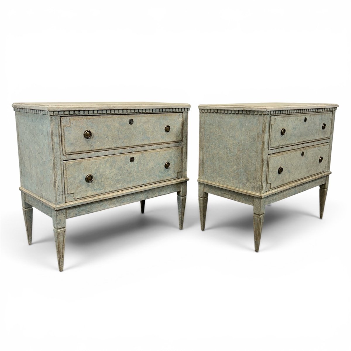 A classic pair of Gustavian-style chests of drawers in light blue - JAA