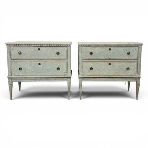 A classic pair of Gustavian-style chests of drawers in light blue