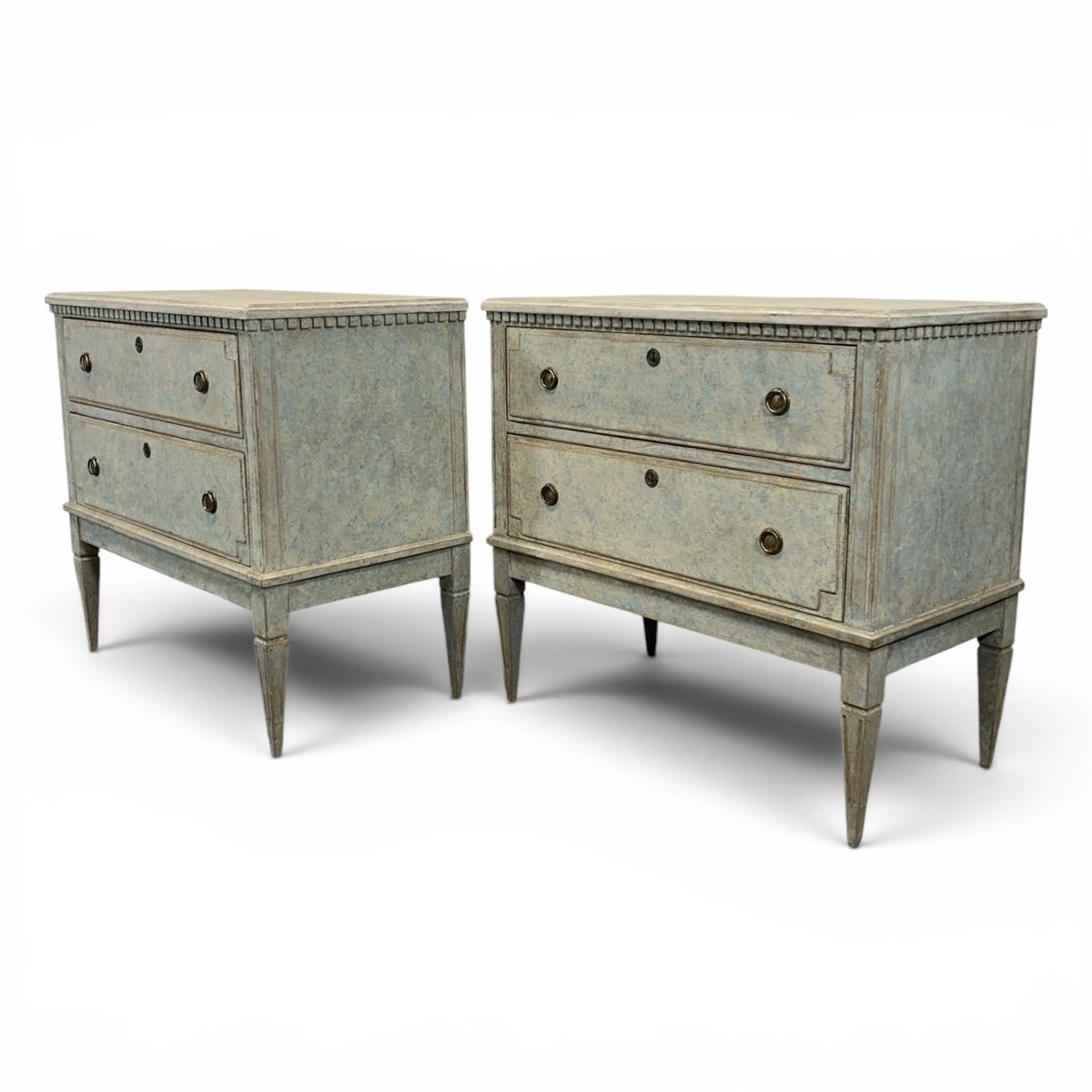 A classic pair of Gustavian-style chests of drawers in light blue - JAA