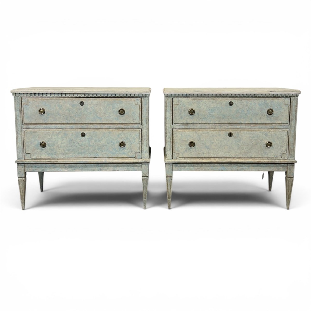 A classic pair of Gustavian-style chests of drawers in light blue - JAA