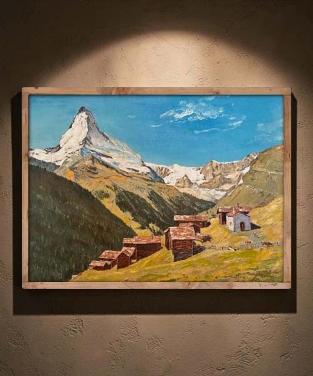 The Matterhorn above Zermatt, Oil on Canvas, E. Schnell, circa 1930 - JAA