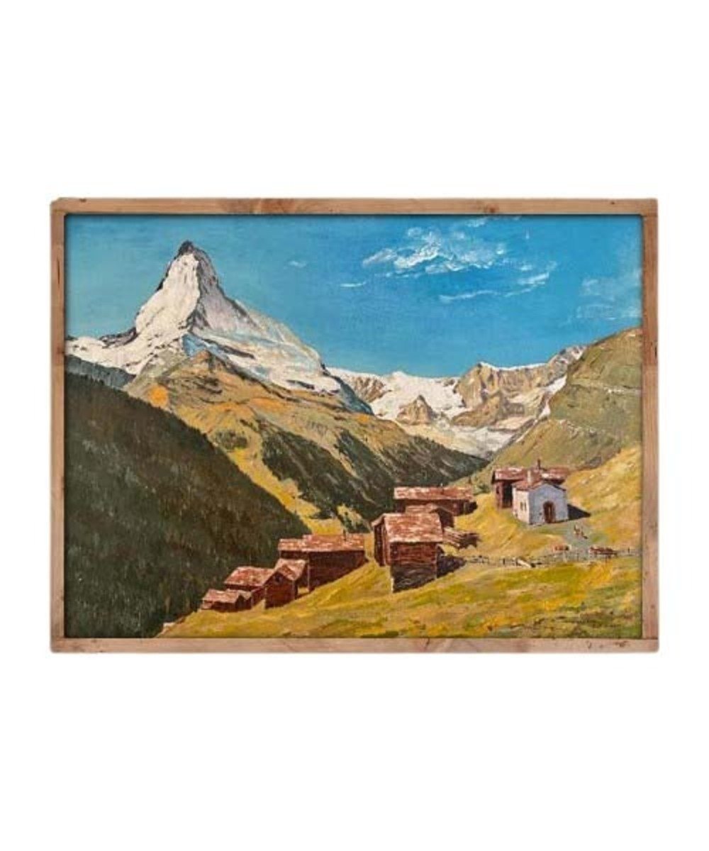 The Matterhorn above Zermatt, Oil on Canvas, E. Schnell, circa 1930