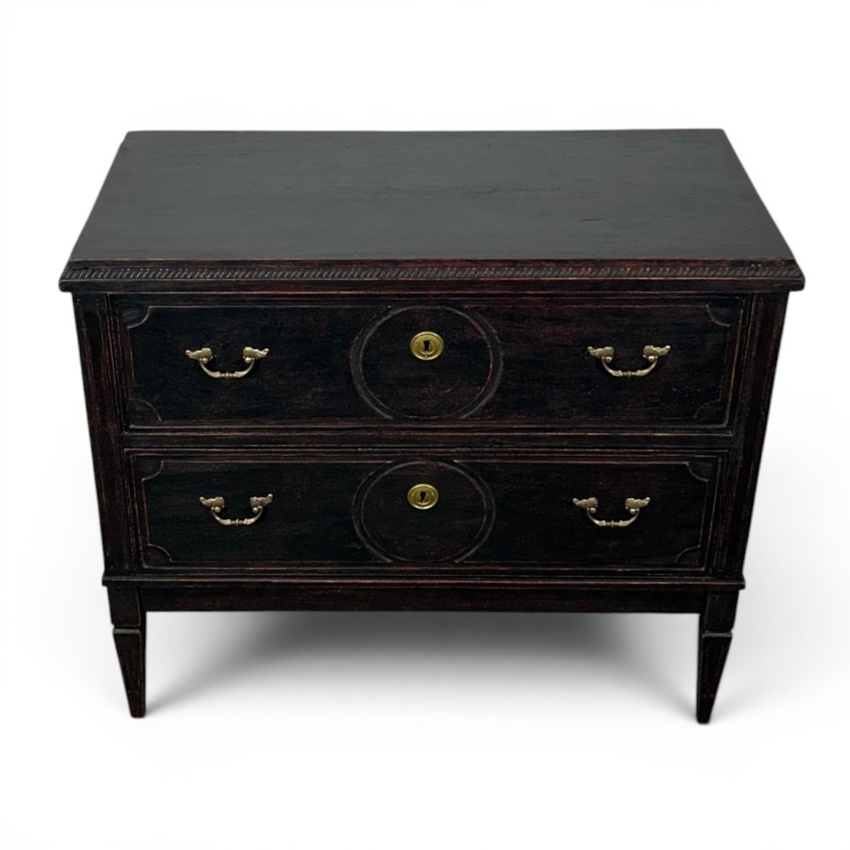 An antique Gustavian-style chest of drawers in black - JAA