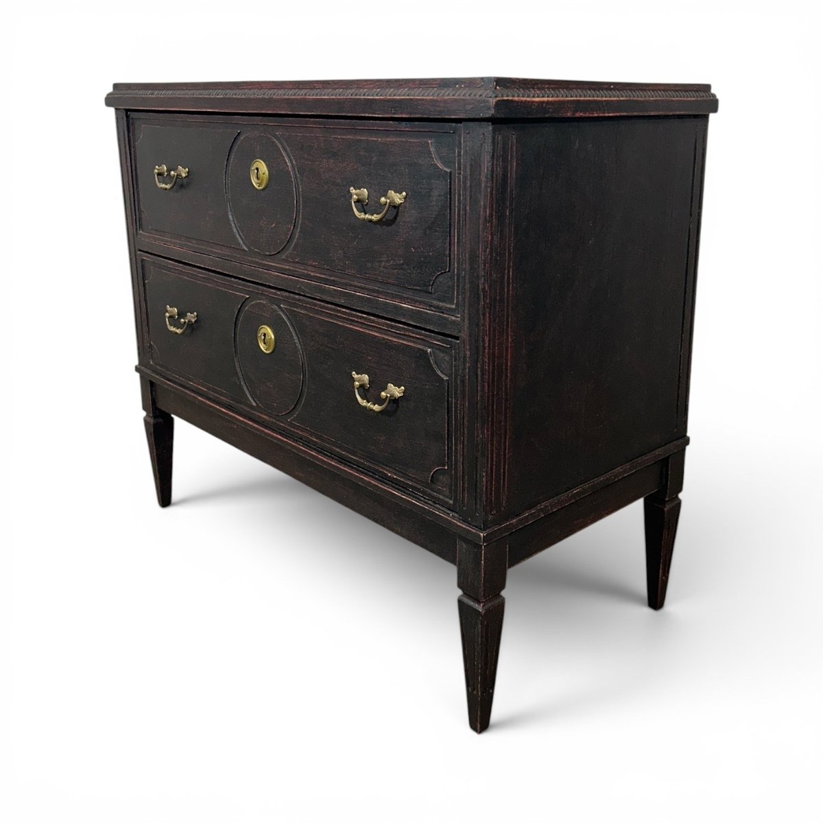 An antique Gustavian-style chest of drawers in black - JAA