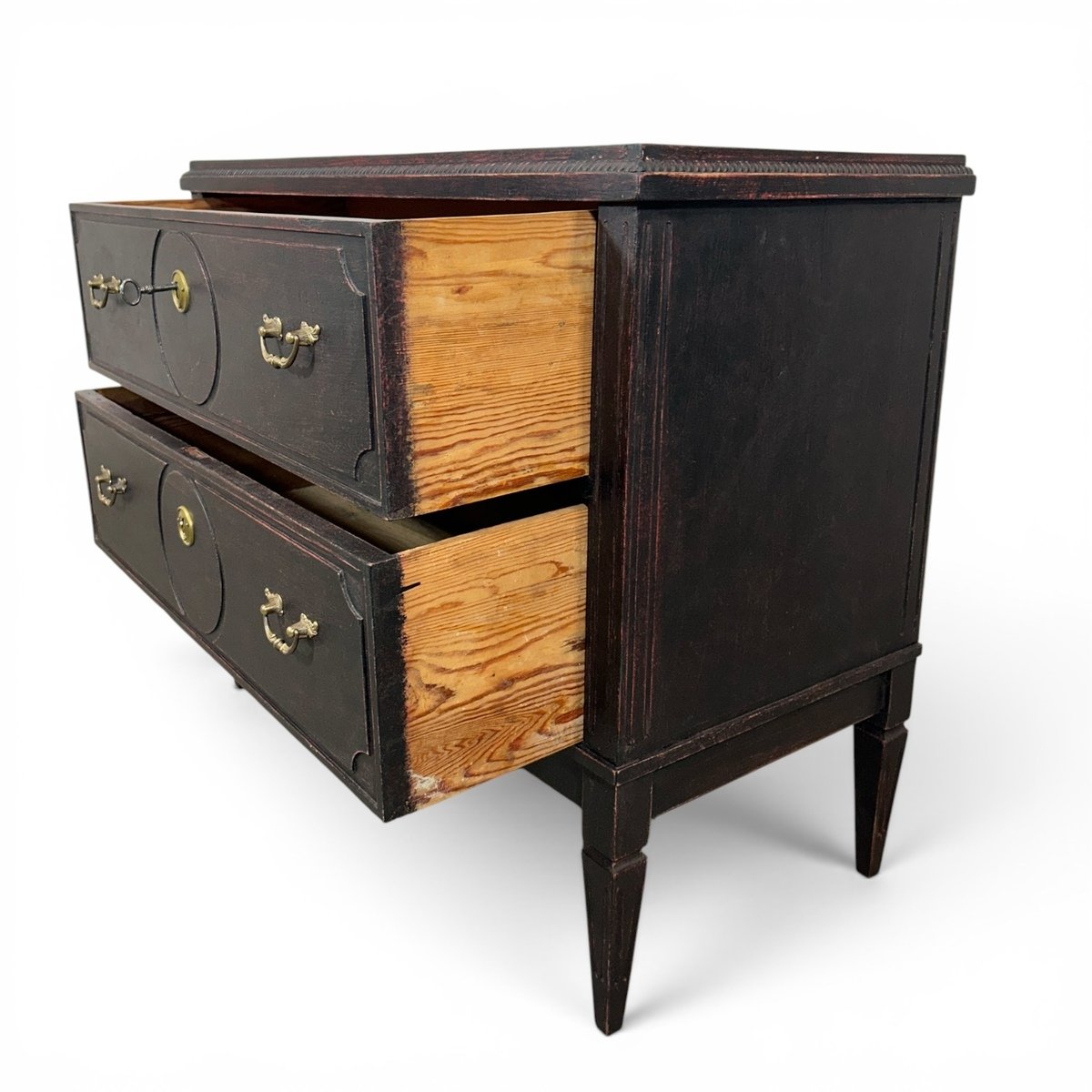 An antique Gustavian-style chest of drawers in black - JAA