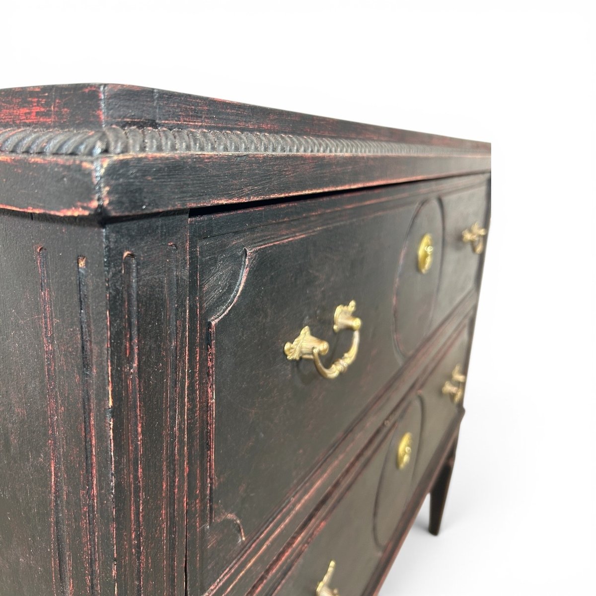 An antique Gustavian-style chest of drawers in black - JAA