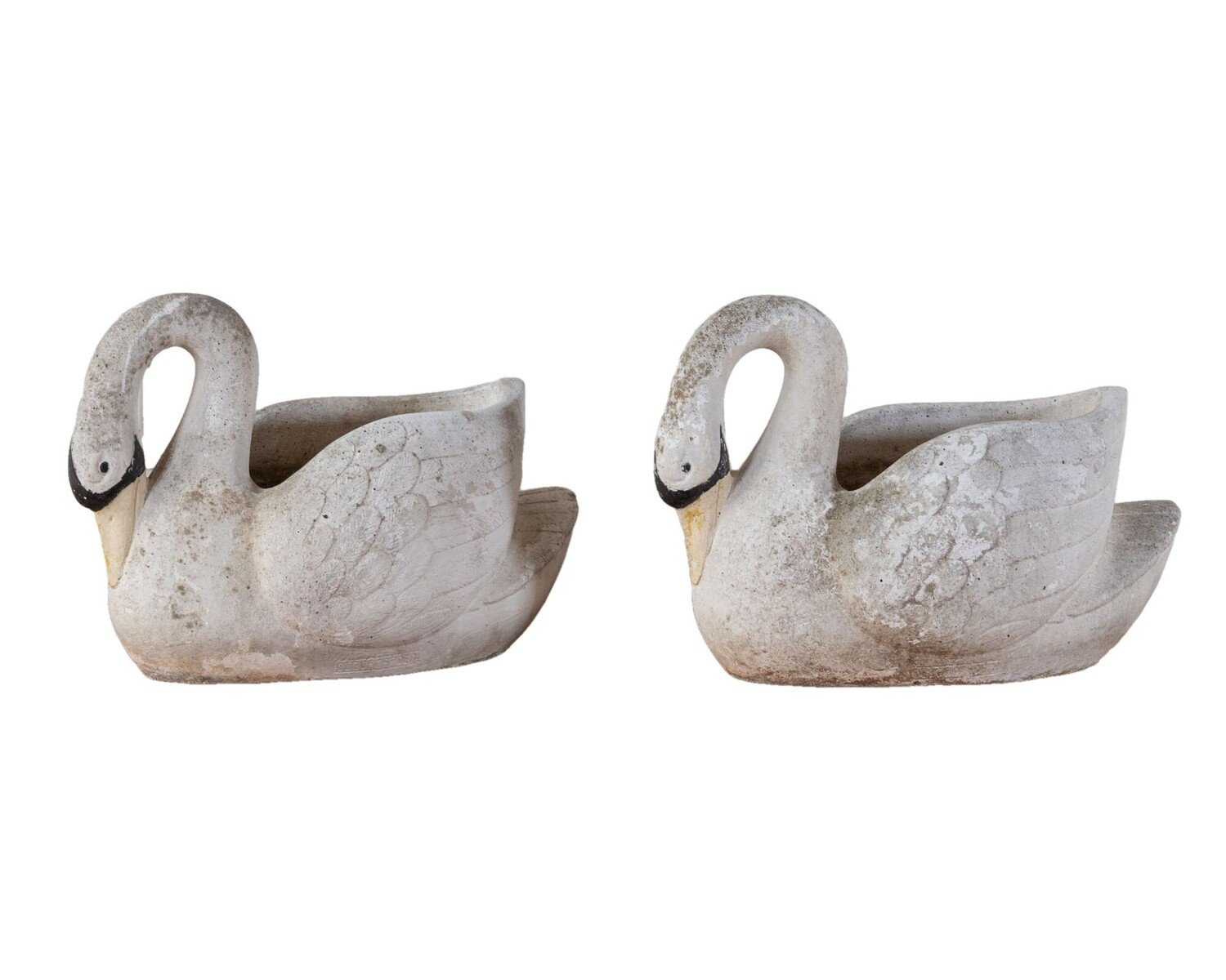 Pair of concrete swans planters circa 1960