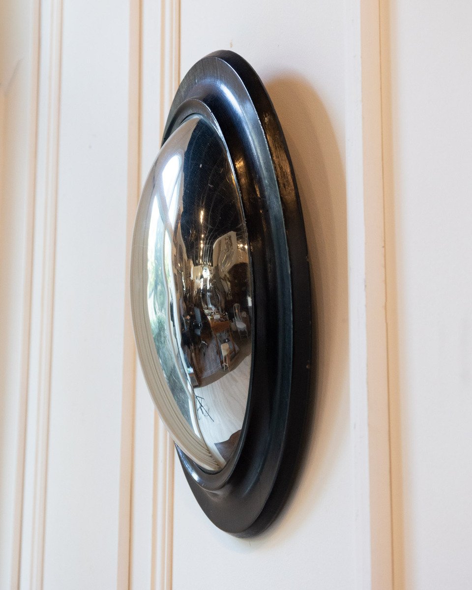 Napoleon III Ebonized Convex Sorciere Mirror, 19th Century - JAA