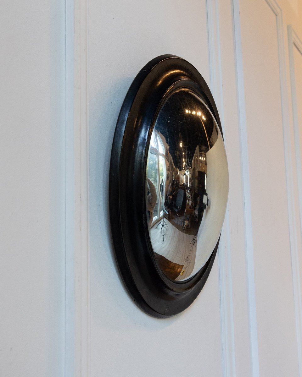 Napoleon III Ebonized Convex Sorciere Mirror, 19th Century - JAA