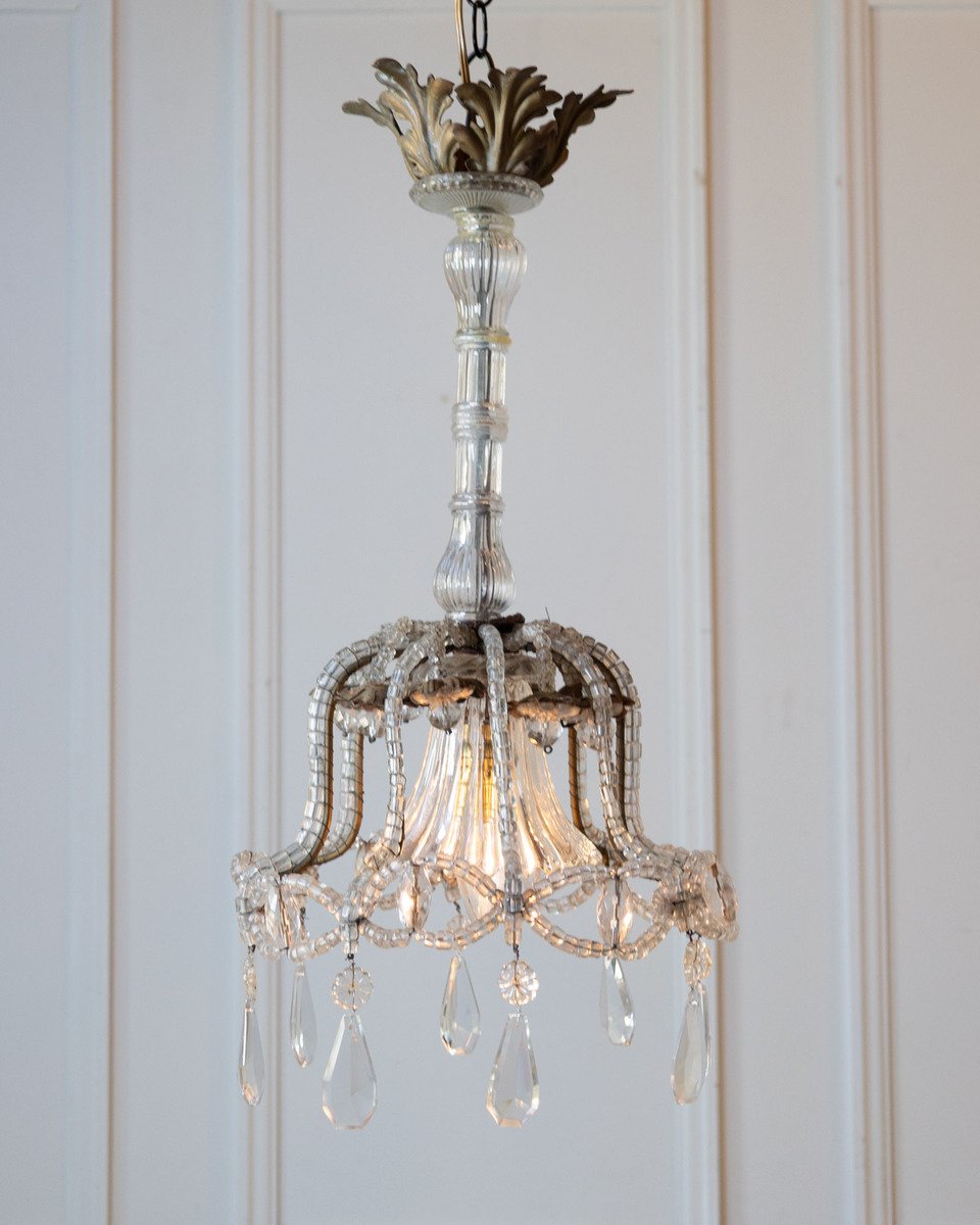 Early 20th Century Italian Crystal and Giltwood Chandelier - JAA