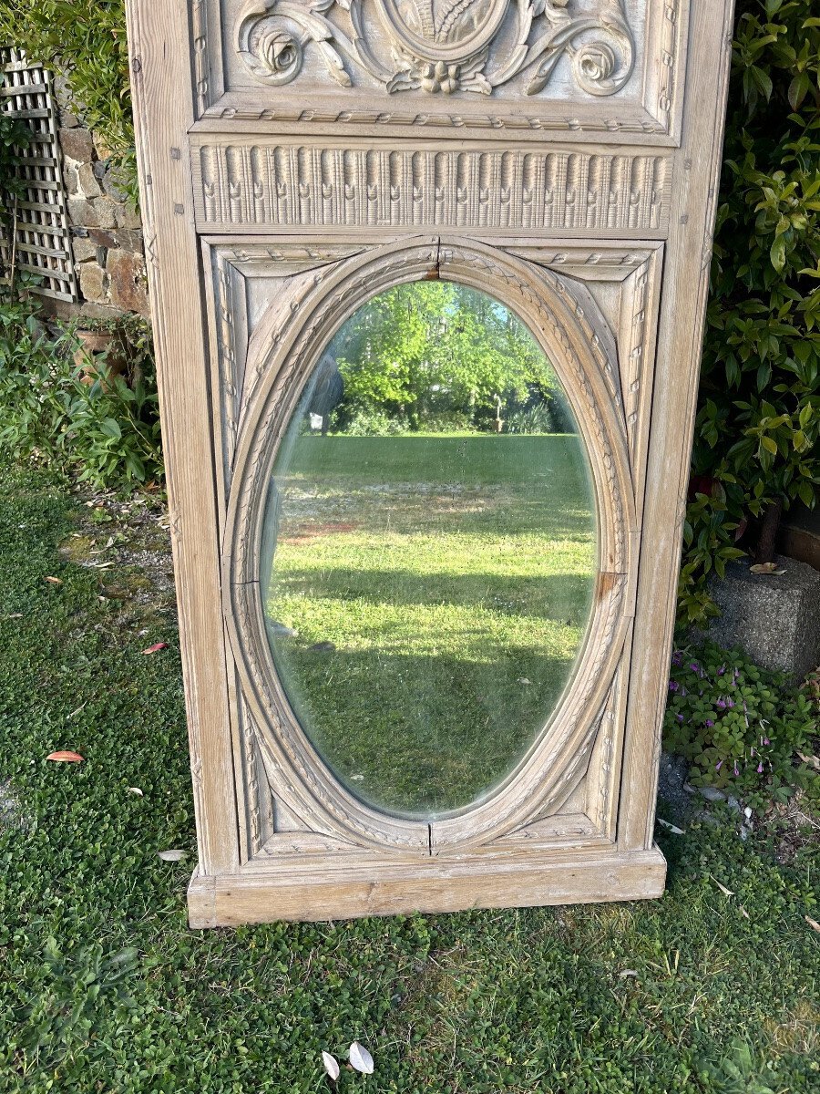 Louis XVI Trumeau Mirror In Natural Wood - JAA