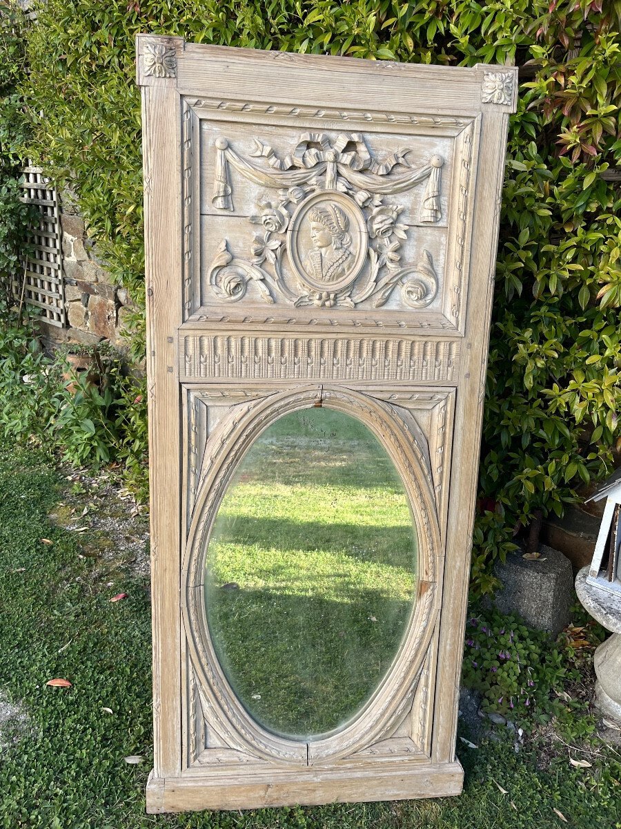 Louis XVI Trumeau Mirror In Natural Wood - JAA
