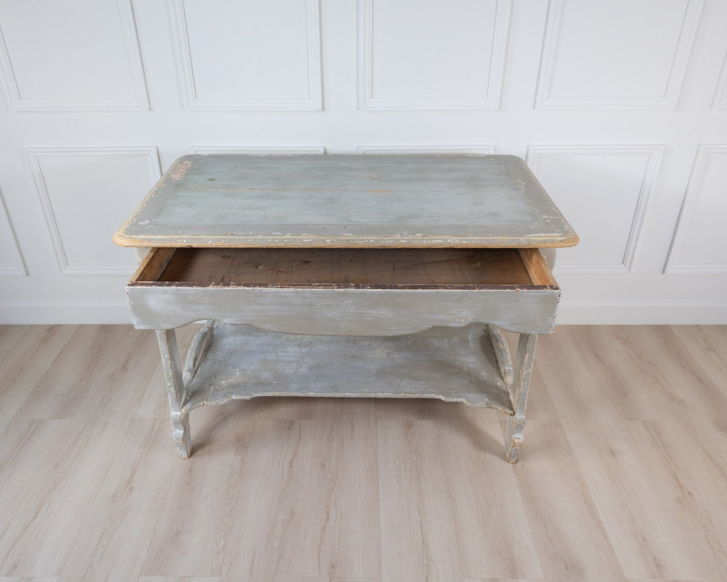 Antique French Draper’s Table in Painted Fir Wood with Drawer - JAA