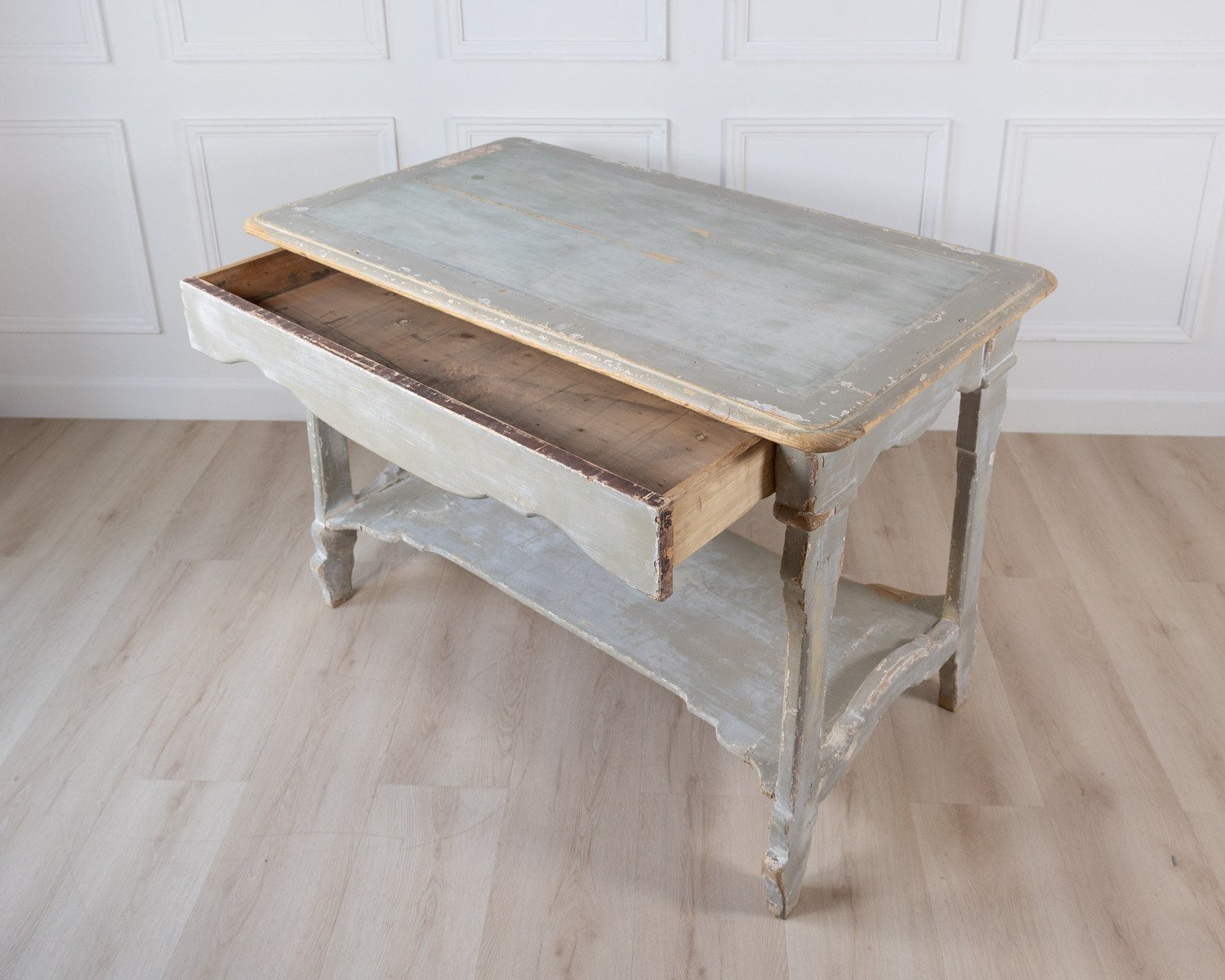 Antique French Draper’s Table in Painted Fir Wood with Drawer - JAA
