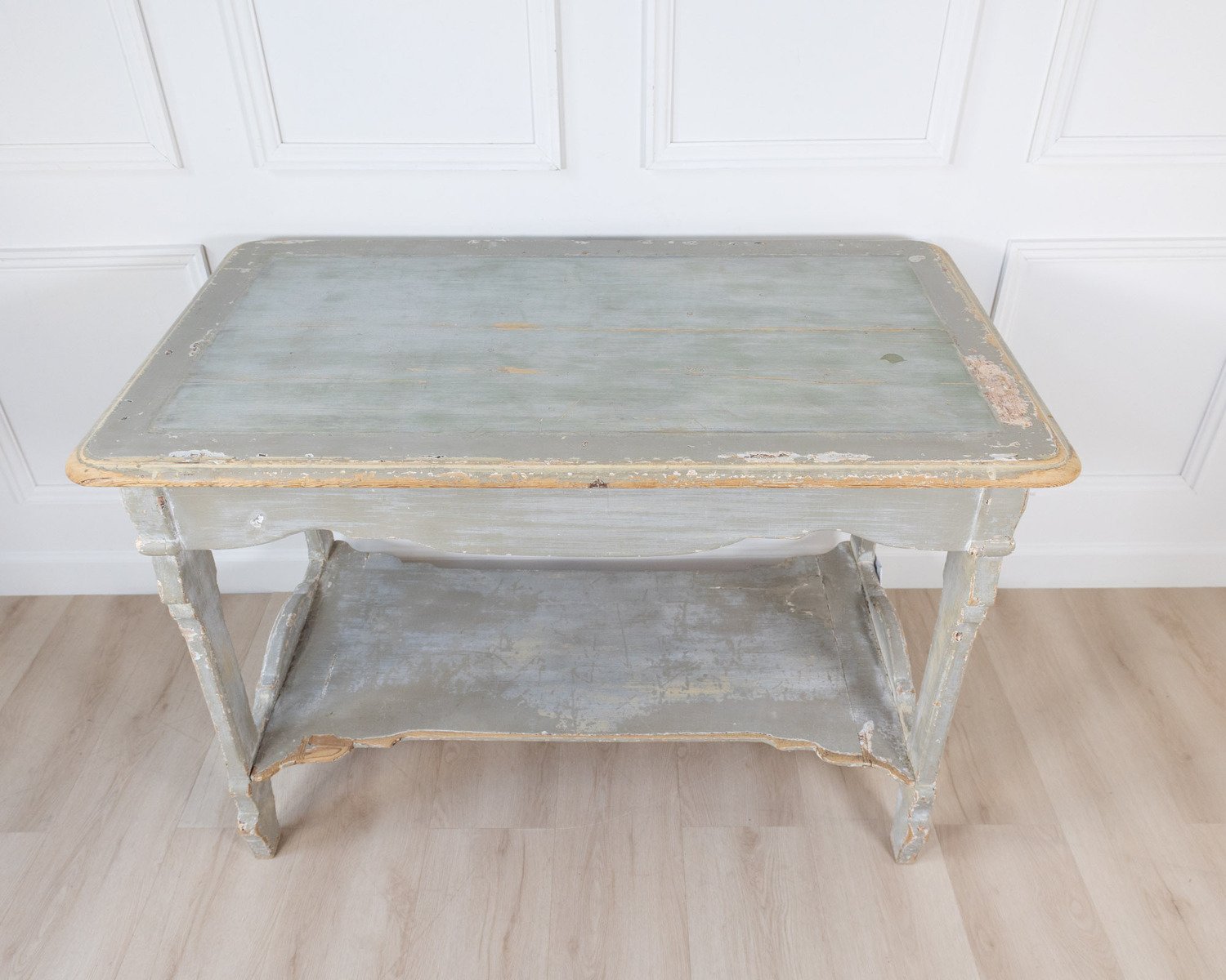 Antique French Draper’s Table in Painted Fir Wood with Drawer - JAA