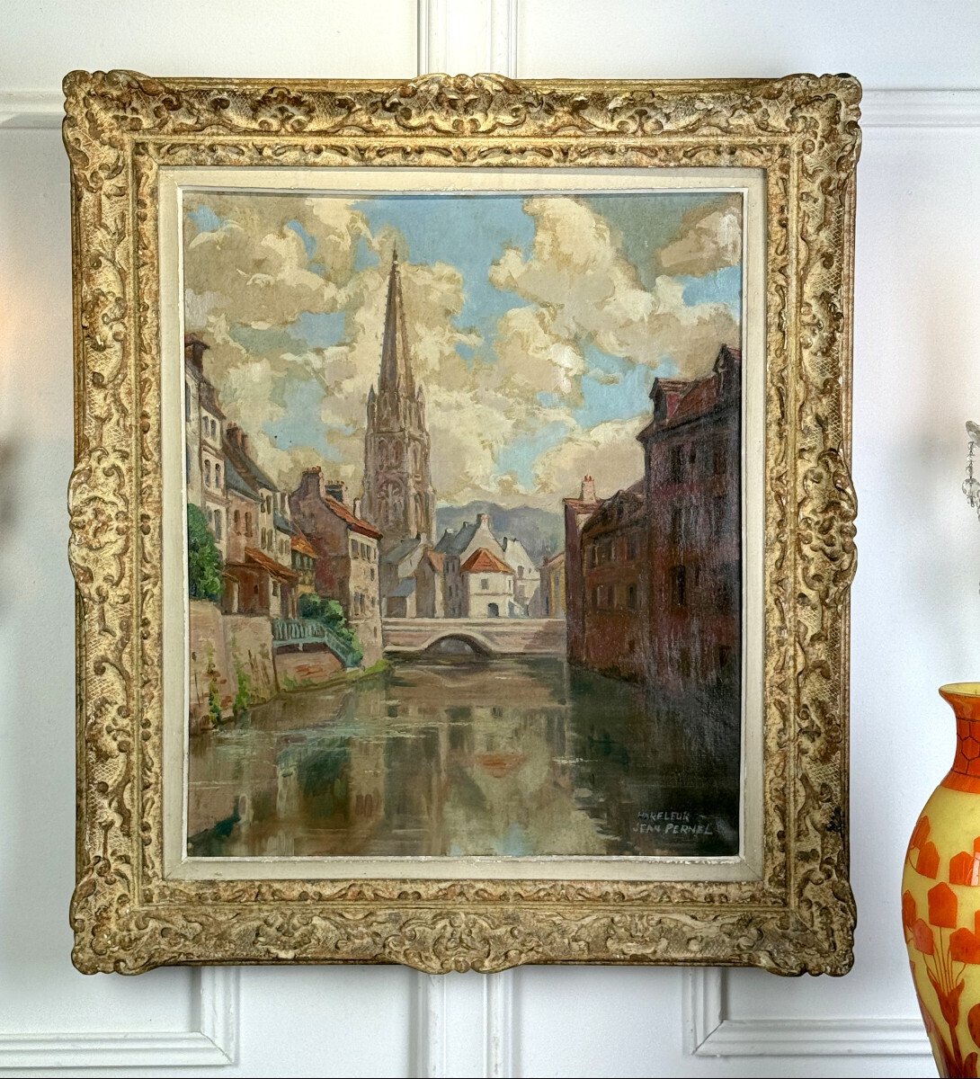Jean Pernel, View of Harfleur, Oil on Canvas, circa 1930s - JAA