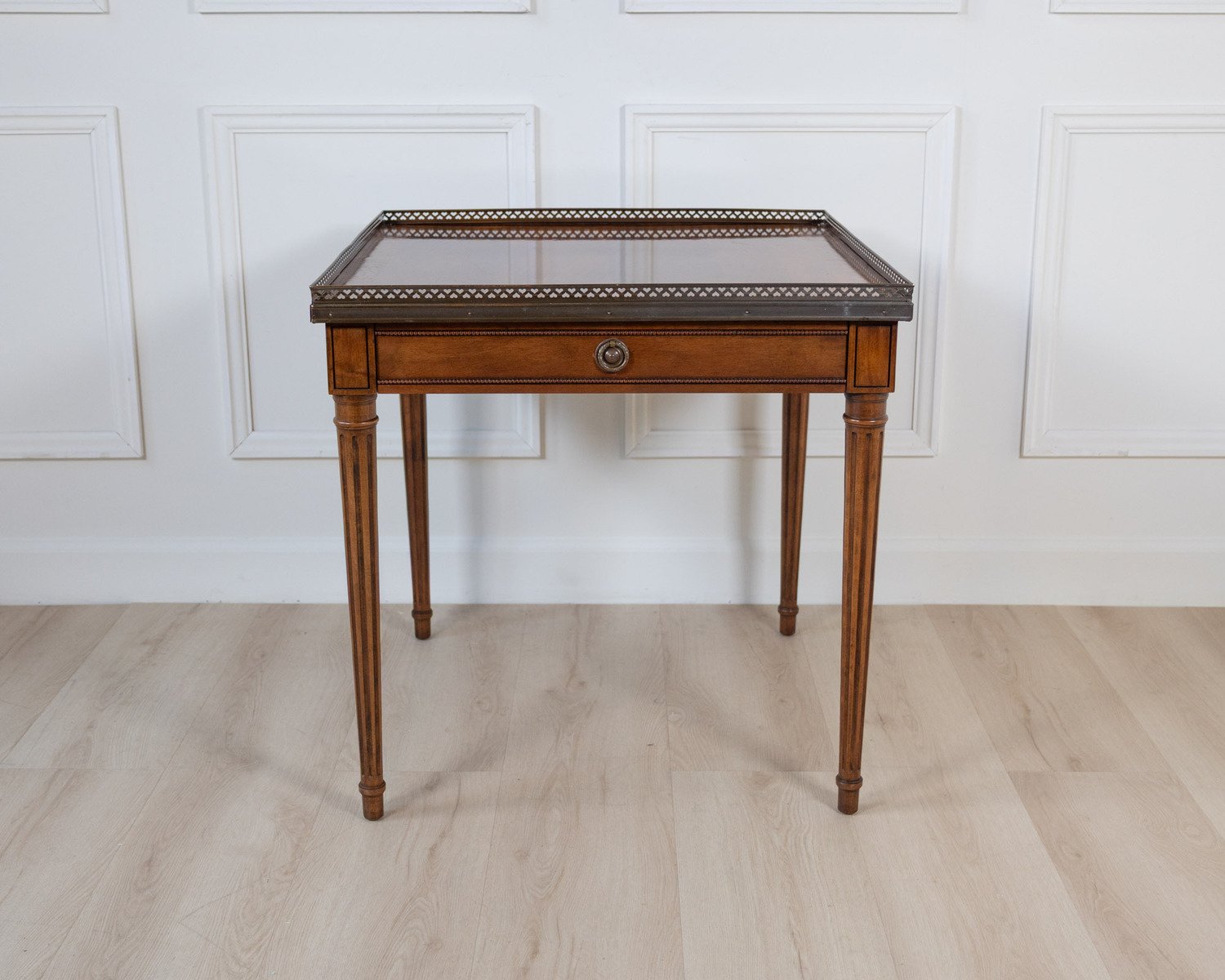 Mahogany Side Table with Pierced Brass Gallery - JAA