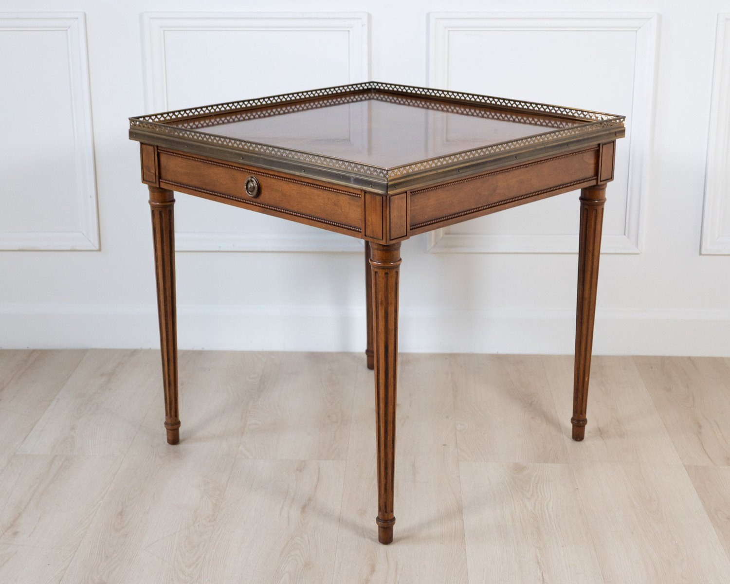 Mahogany Side Table with Pierced Brass Gallery - JAA