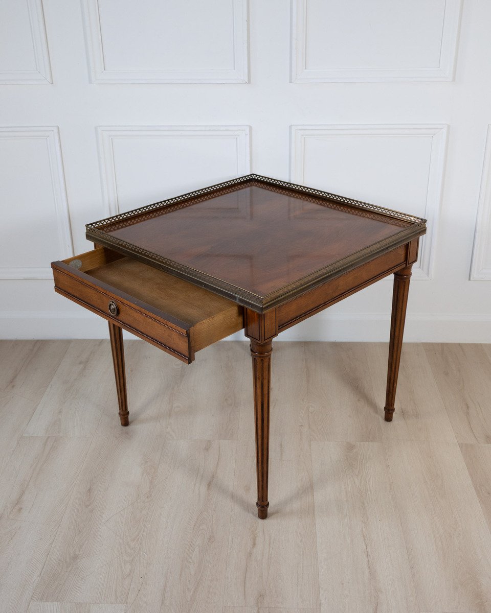Mahogany Side Table with Pierced Brass Gallery - JAA