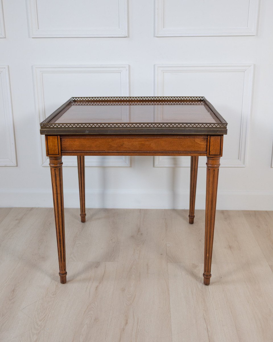 Mahogany Side Table with Pierced Brass Gallery - JAA