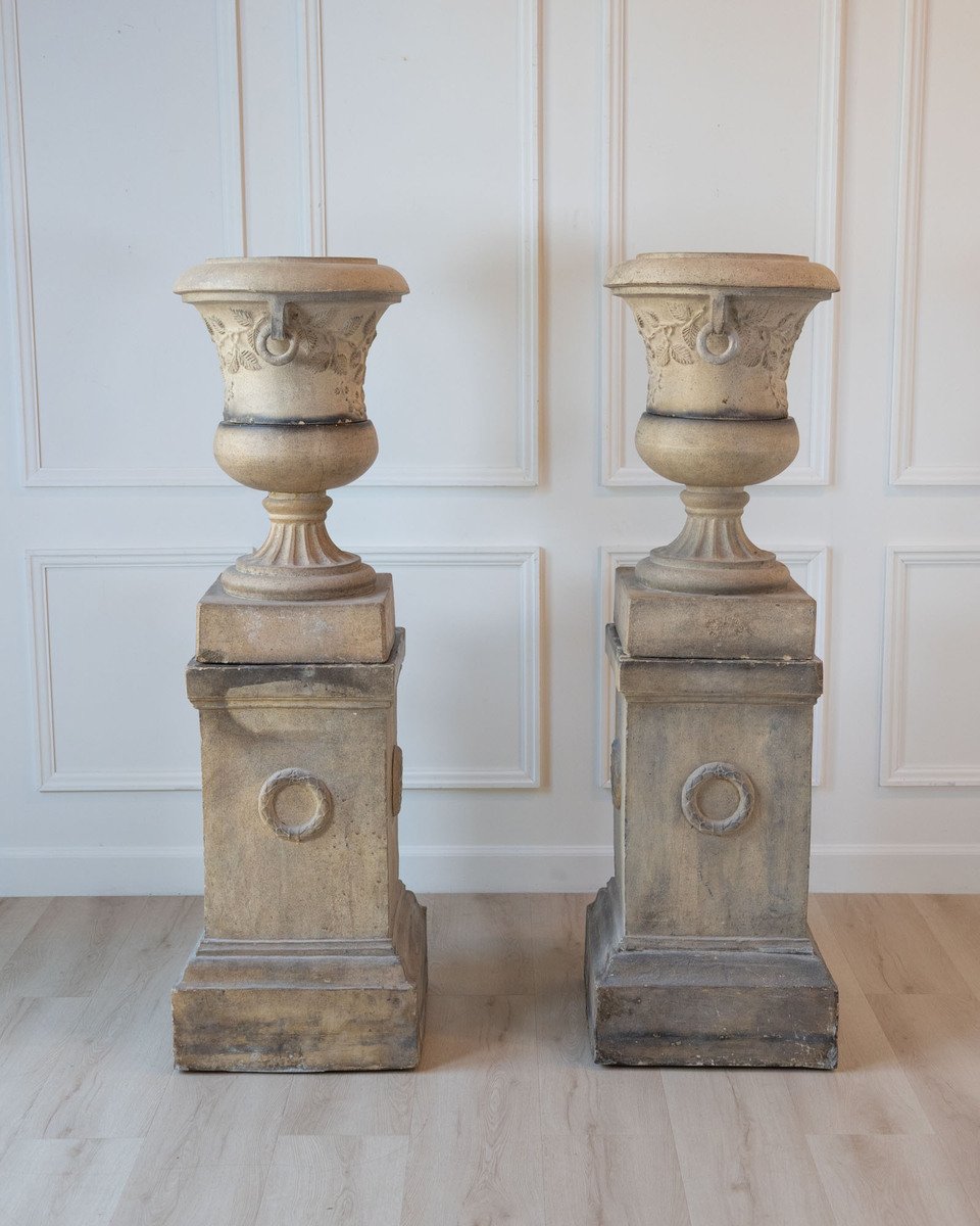 Pair of Scottish Late 19th Century Victorian Fireclay Urns by Hurlford Fire Clay - JAA