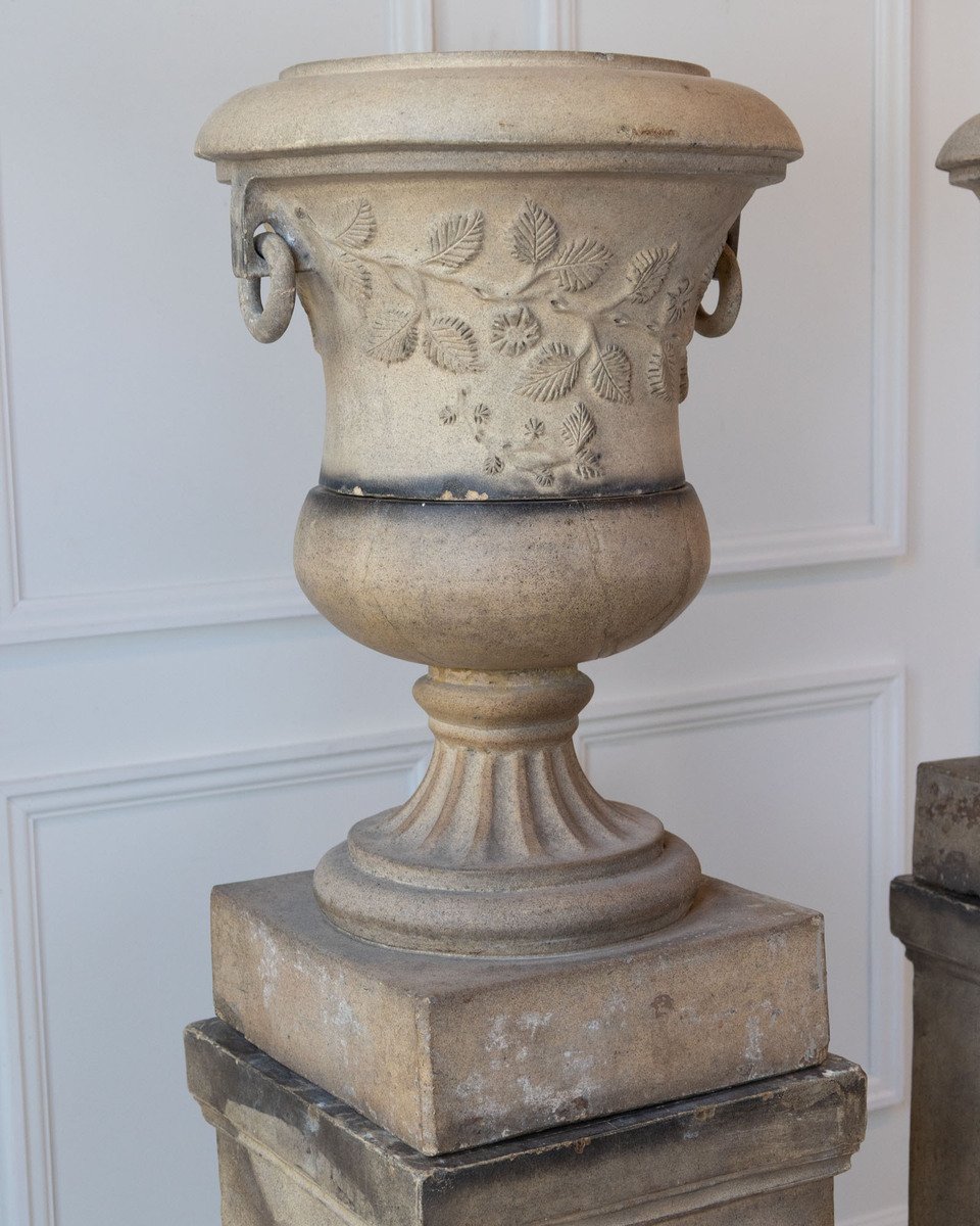 Pair of Scottish Late 19th Century Victorian Fireclay Urns by Hurlford Fire Clay - JAA