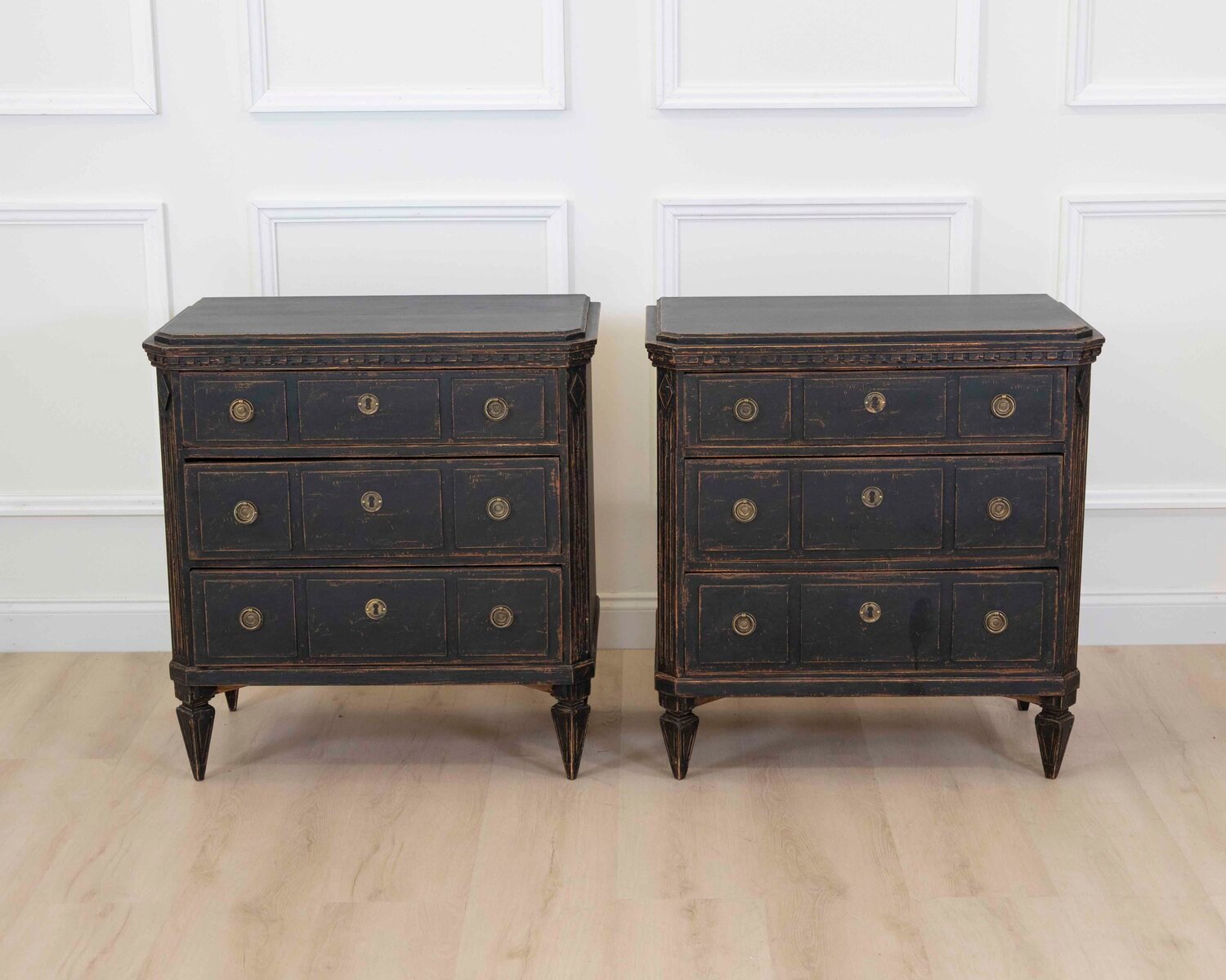 Pair of Danish 20th Century Carved Painted Chests of Drawers - JAA